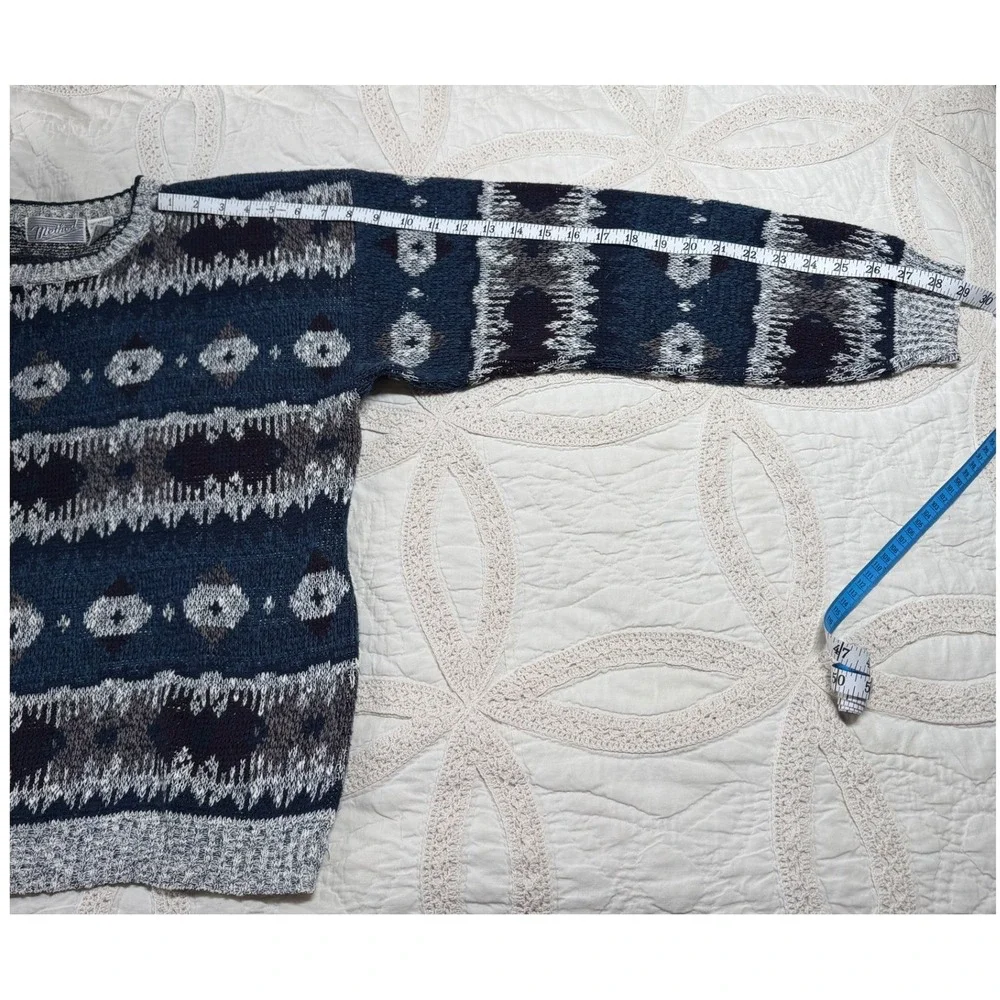 Vintage Method Mens Large Sweater Blue Grandpacore Geometric‎ Fair Isle Acrylic